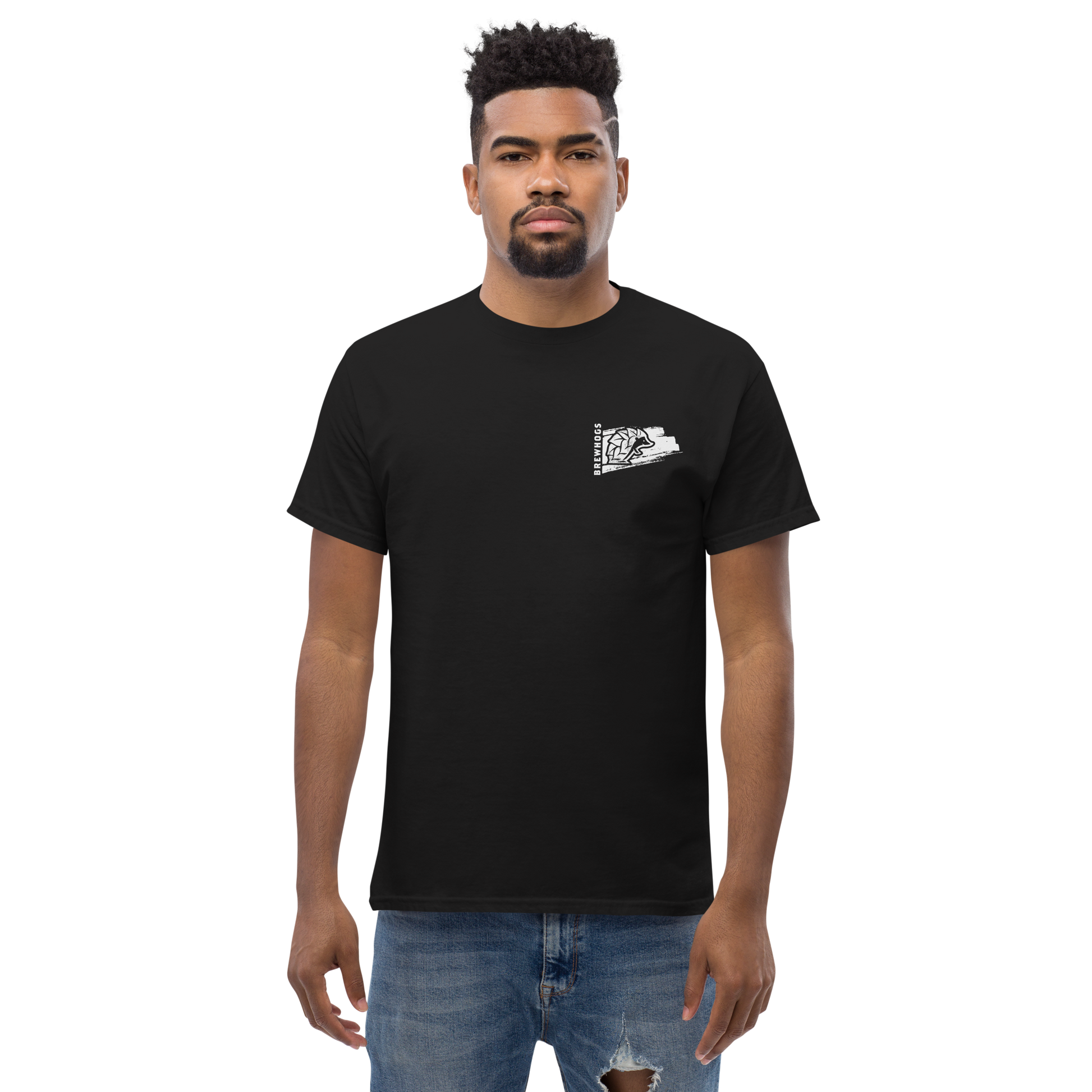 Man wearing Brewhogs Classic Logo Brewery Beer T-Shirt - 160gm - 100% Cotton - Malted Merch